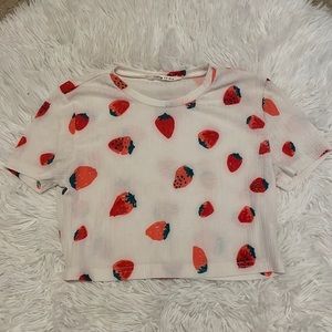 SHEIN size 11-12 white strawberry shirt